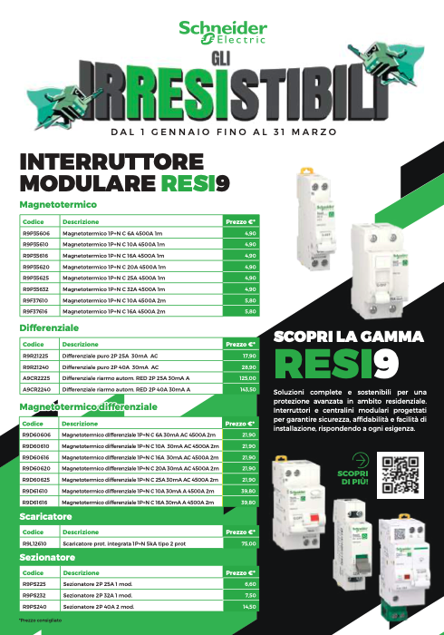 Le promozioni di Cacciavillani a Reggio Emilia sui prodotti Schneider: Scopri la gamma RESI9